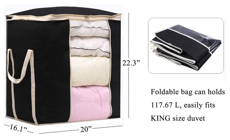 MISSLO King Comforters Storage Bag 120L for Blankets Clothes Sweaters Beddings Organizer with Reinfored Handles Non-Metal Fabric Storage Bin Organizer, Black - Image 5